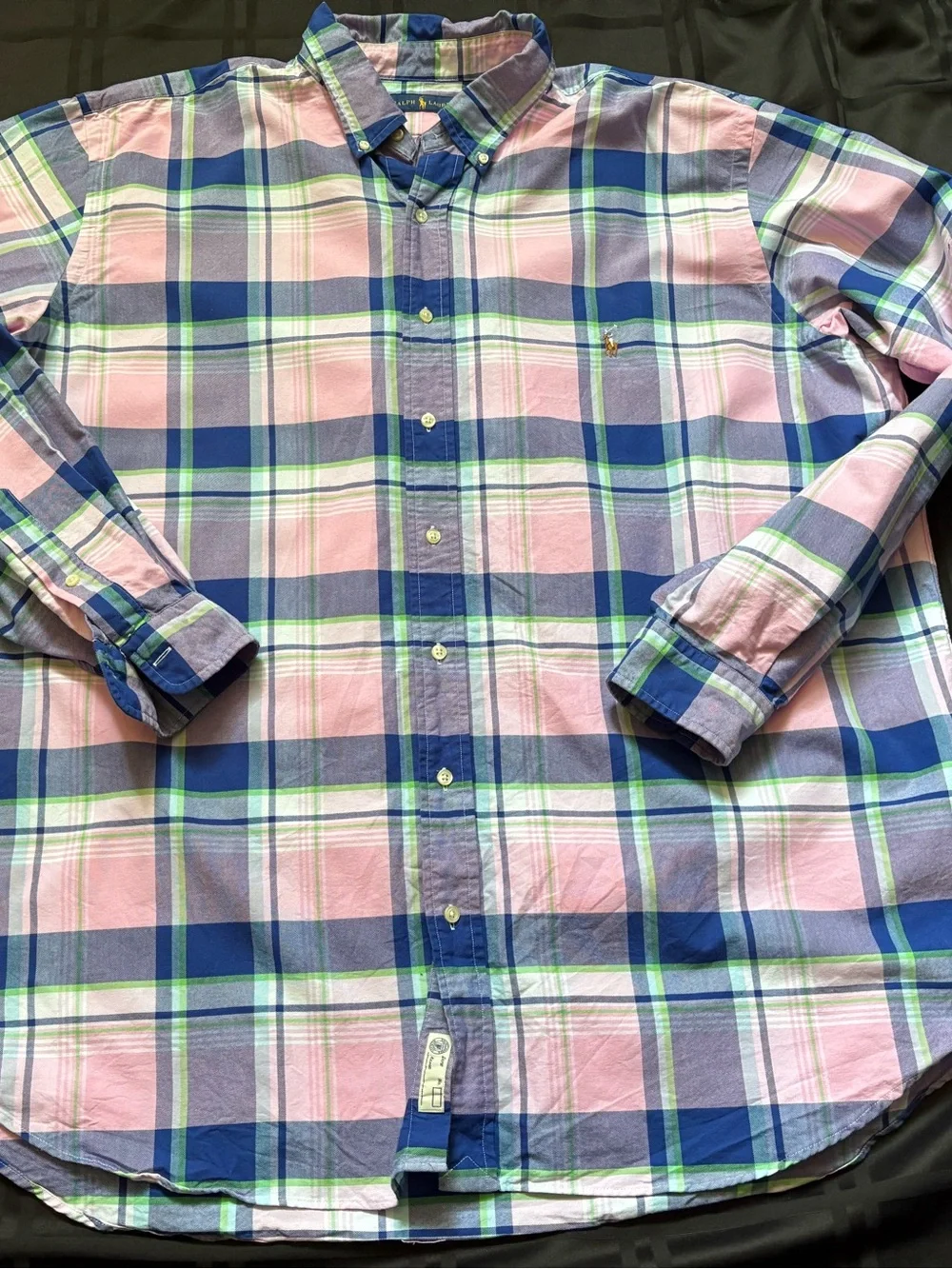 Polo Ralph Lauren Shirt Men's 2XLT Plaid Oxford Long Sleeve 100% Cotton Pony